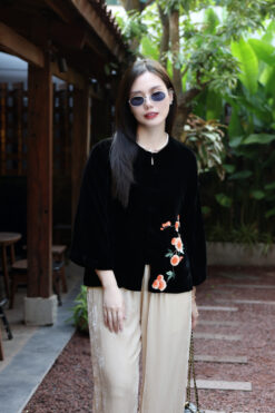 ÁO CỔ TRUYỀN HOA CẨM ĐEN 1