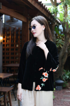 ÁO CỔ TRUYỀN HOA CẨM ĐEN 2