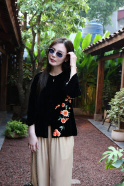 ÁO CỔ TRUYỀN HOA CẨM ĐEN 6