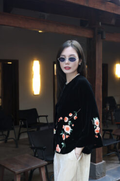 ÁO CỔ TRUYỀN HOA CẨM ĐEN 7