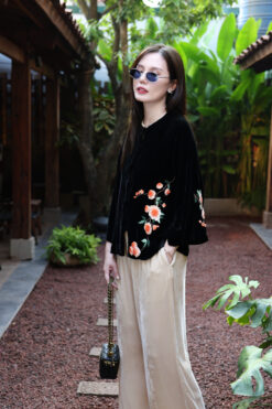 ÁO CỔ TRUYỀN HOA CẨM ĐEN 9
