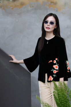 ÁO CỔ TRUYỀN HOA CẨM ĐEN 11