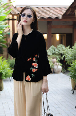 ÁO CỔ TRUYỀN HOA CẨM ĐEN 12